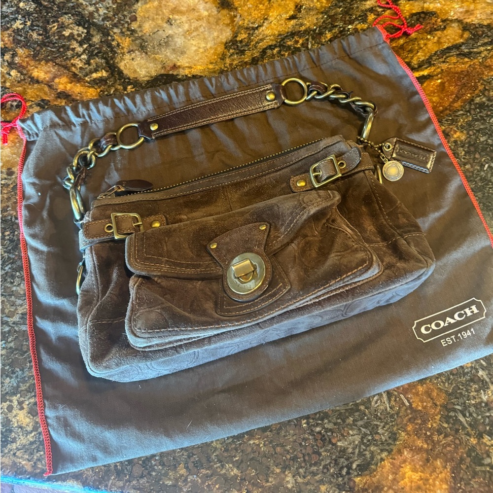Vintage Coach suede monogram purse